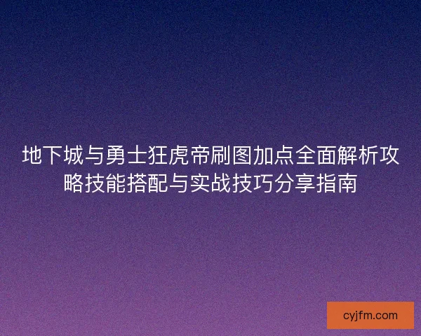 地下城与勇士狂虎帝刷图加点全面解析攻略技能搭配与实战技巧分享指南